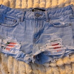 Express Light Blue Ripped Jean Shorts